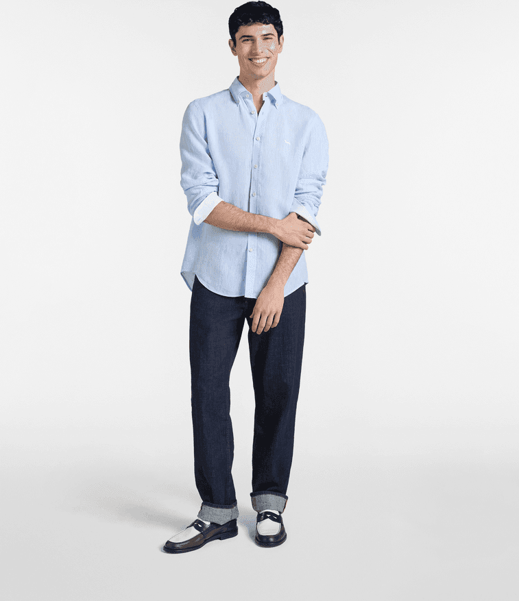 Harmont&amp;blaine camicia in puro lino regular fit uomo celeste - 3