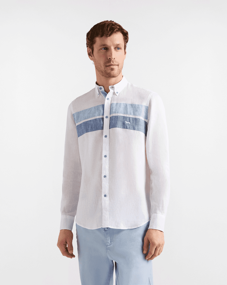 Harmont&amp;blaine camicia in lino con fasce a contrasto uomo bianco - 5