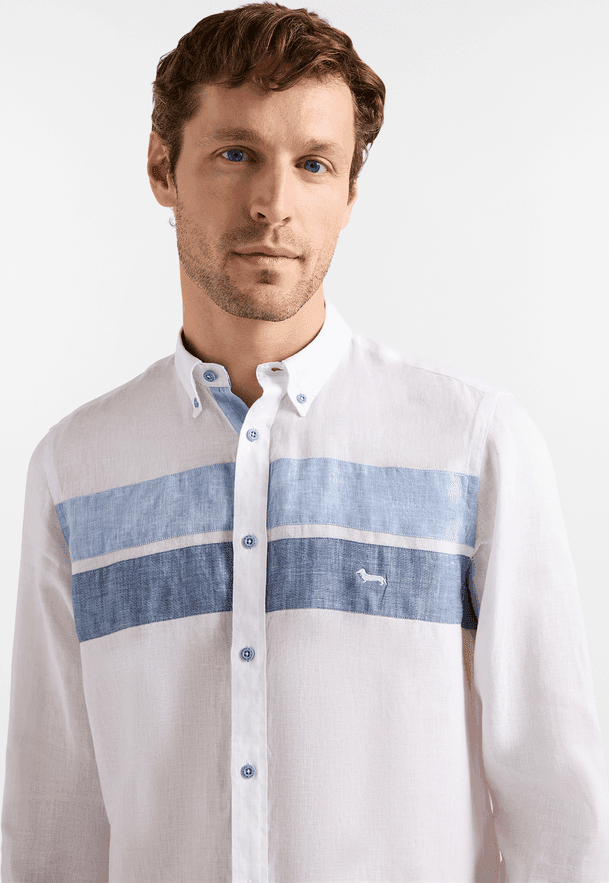 Harmont&amp;blaine camicia in lino con fasce a contrasto uomo bianco - 2