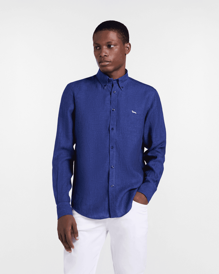 Harmont&amp;blaine camicia in puro lino regular fit uomo blu notte - 5