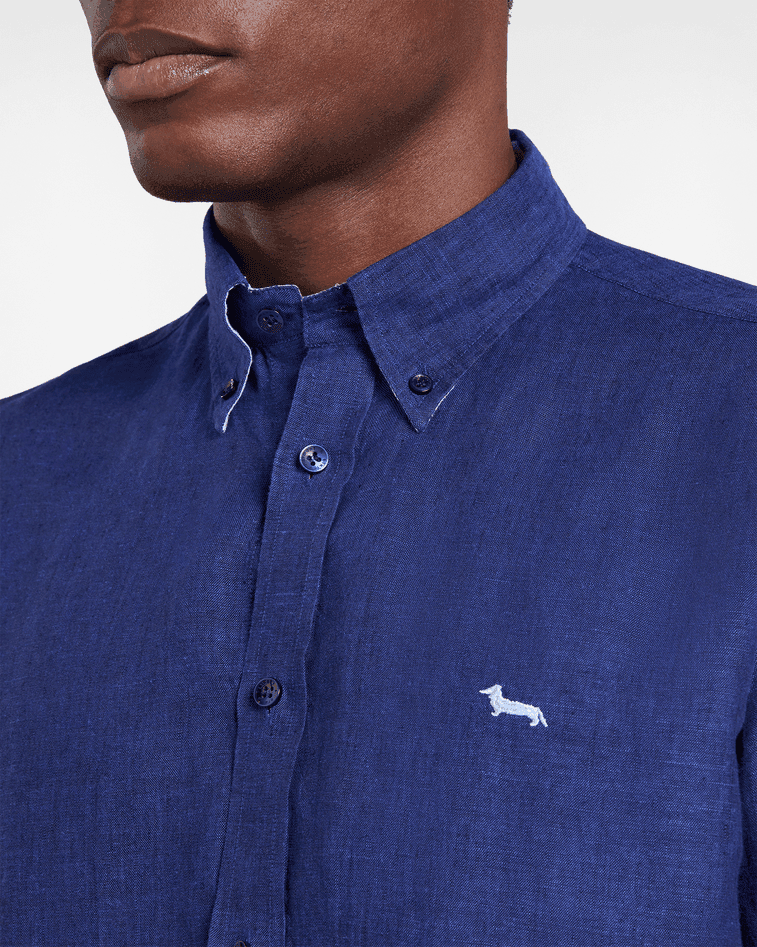 Harmont&amp;blaine camicia in puro lino regular fit uomo blu notte - 2