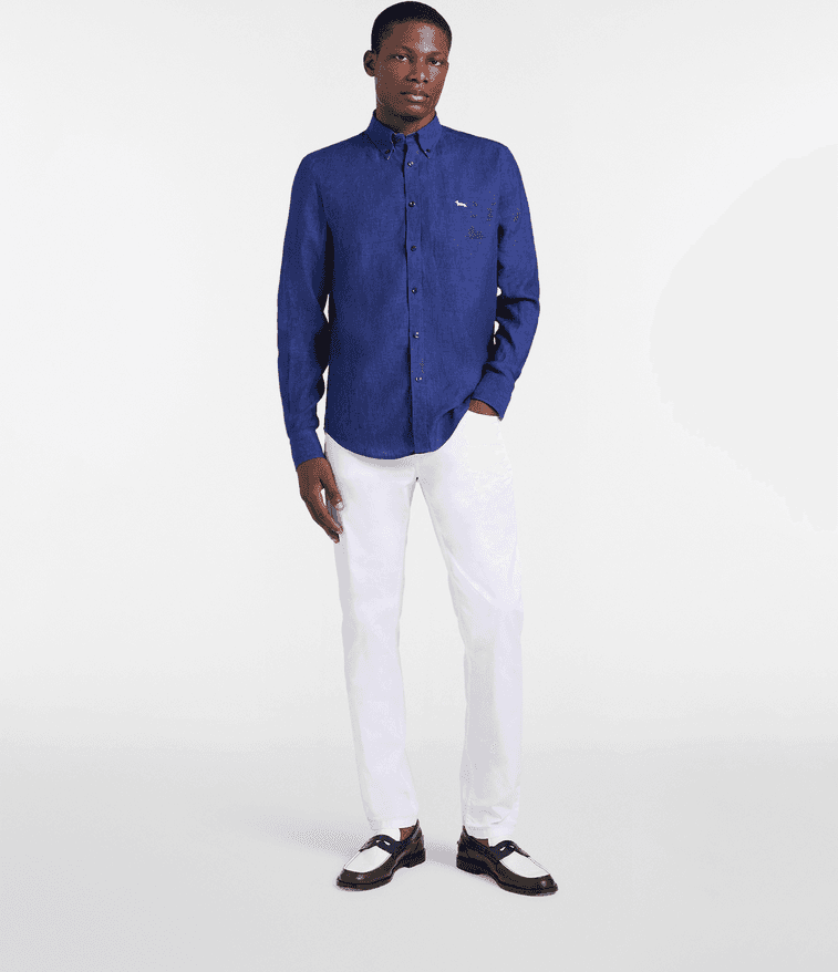 Harmont&amp;blaine camicia in puro lino regular fit uomo blu notte - 3