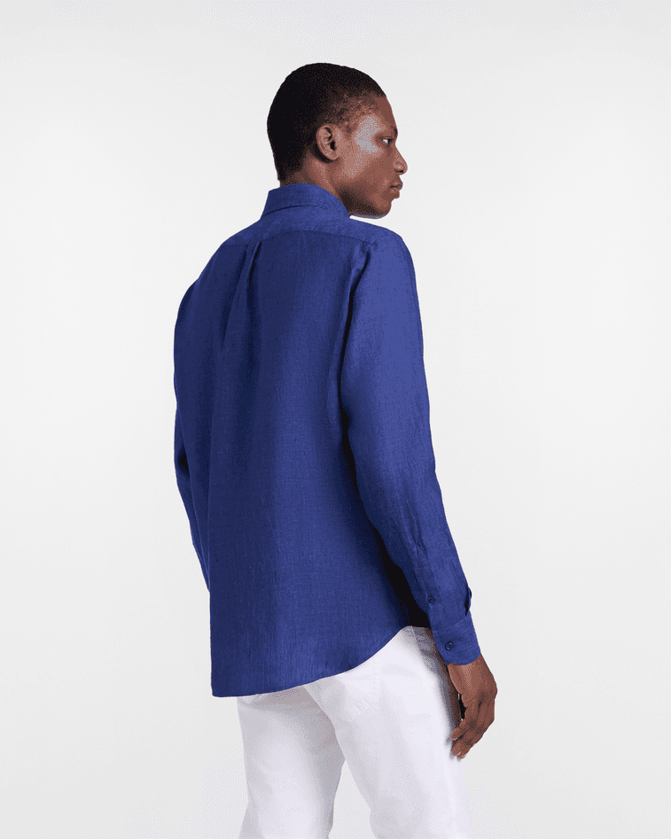 Harmont&amp;blaine camicia in puro lino regular fit uomo blu notte - 4
