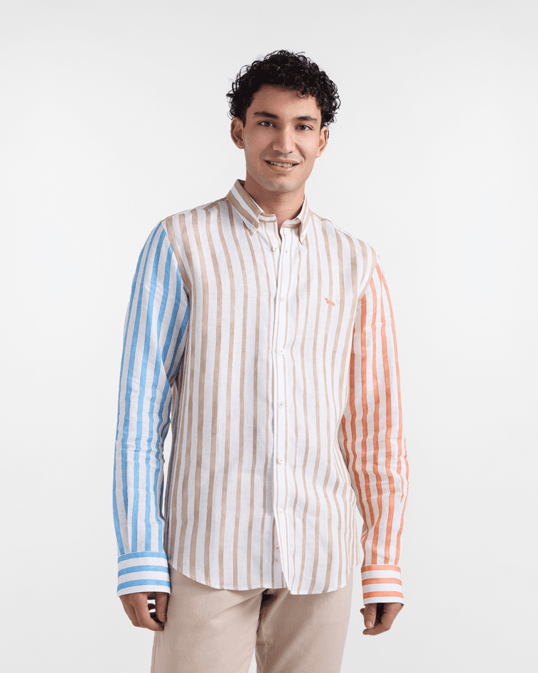 Harmont&amp;blaine camicia a righe con stampa degrade uomo gold shine - 5