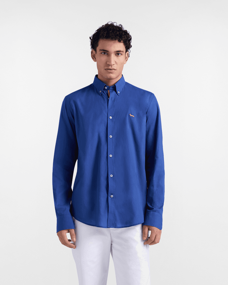 Harmont&amp;blaine camicia tinta unita con piping uomo blu - 5