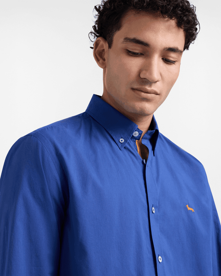 Harmont&amp;blaine camicia tinta unita con piping uomo blu - 3