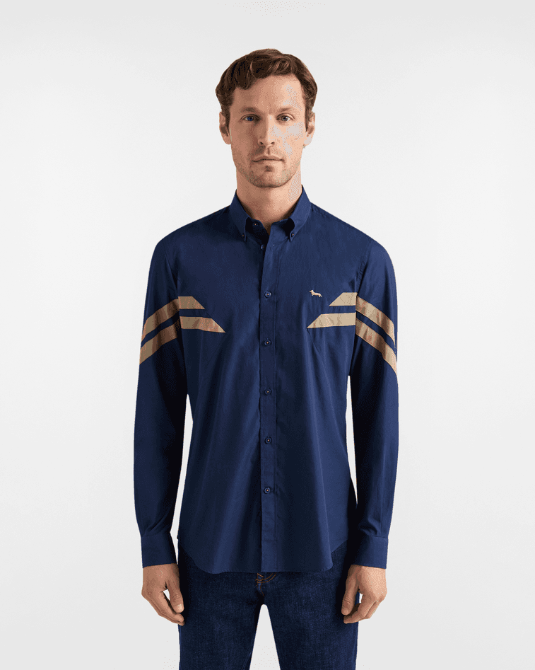 Harmont&amp;blaine camicia con fasce a contrasto uomo blu scuro - 5