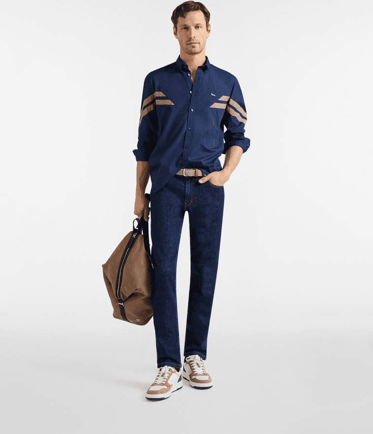Harmont&amp;blaine camicia con fasce a contrasto uomo blu scuro - 3