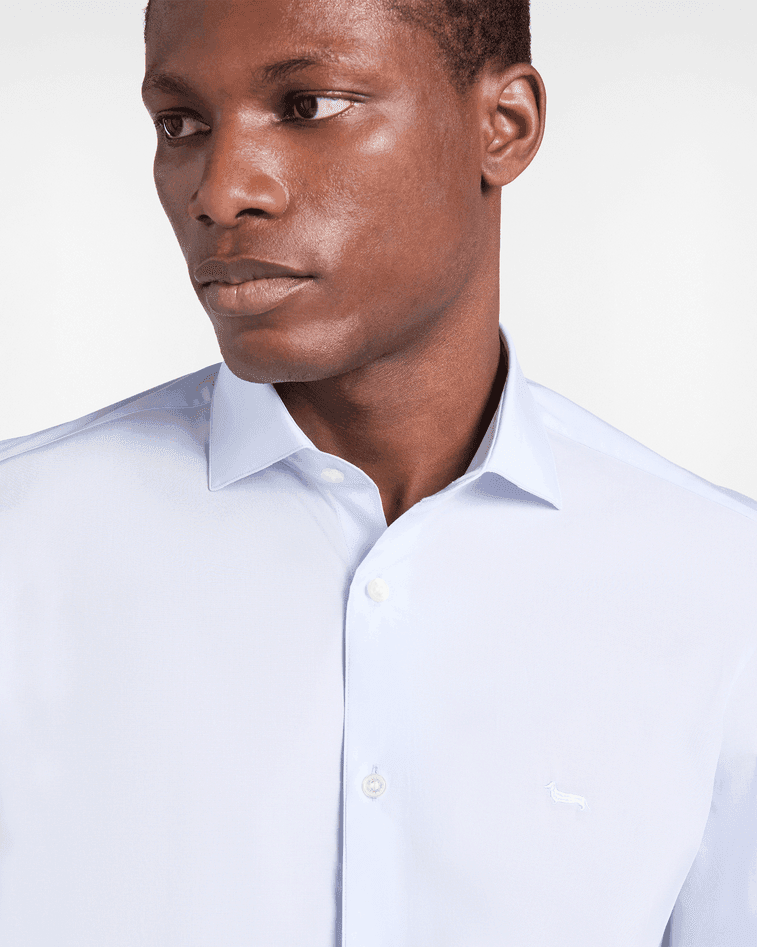 Harmont&amp;blaine camicia in popeline stretch uomo celeste - 3