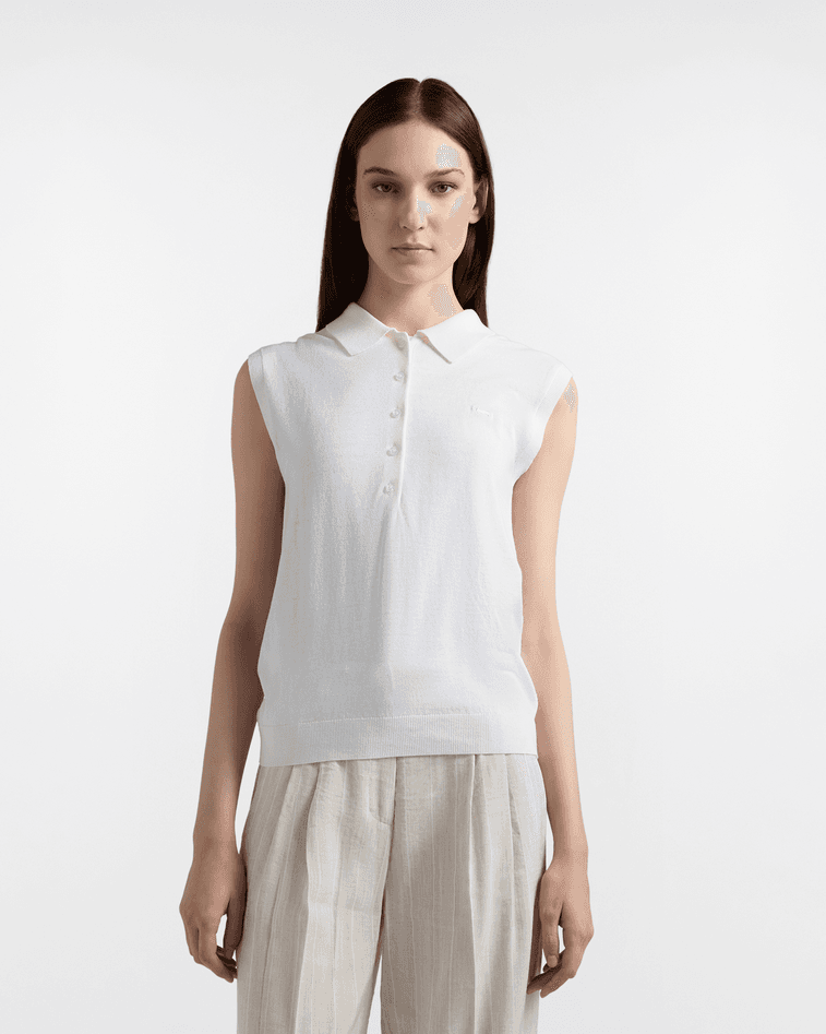 Harmont&amp;blaine polo smanicata in misto seta donna bianco - 5