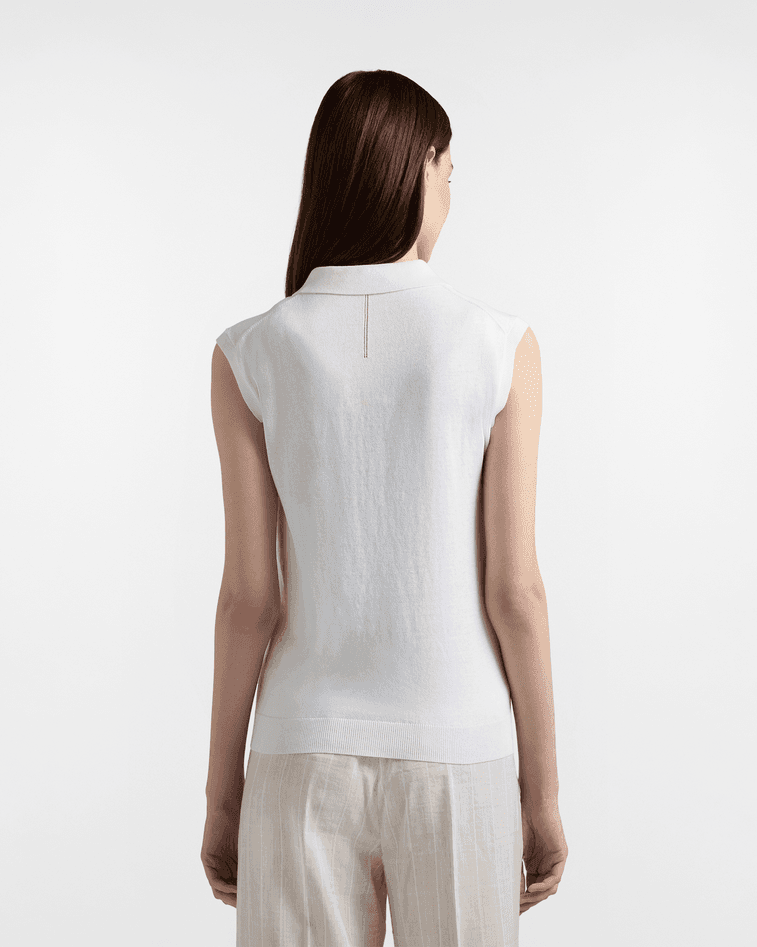 Harmont&amp;blaine polo smanicata in misto seta donna bianco - 3
