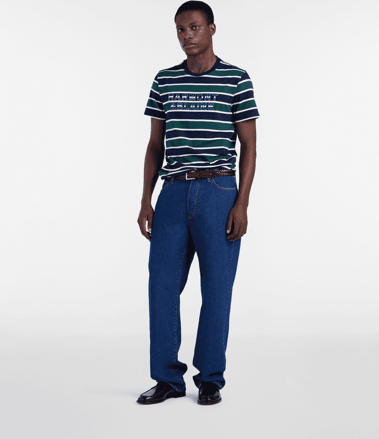 Harmont&amp;blaine t-shirt con righe e ricamo logo uomo blu navy - 3