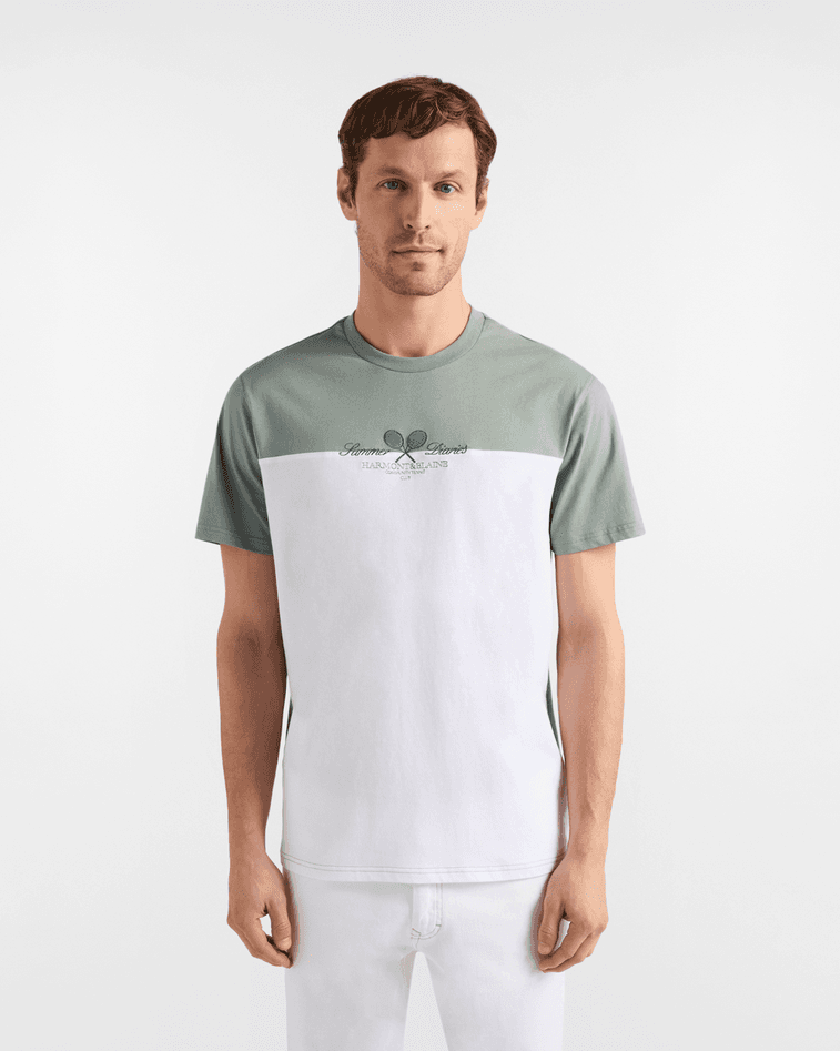 Harmont&amp;blaine t-shirt bicolor in cotone uomo verde - 5