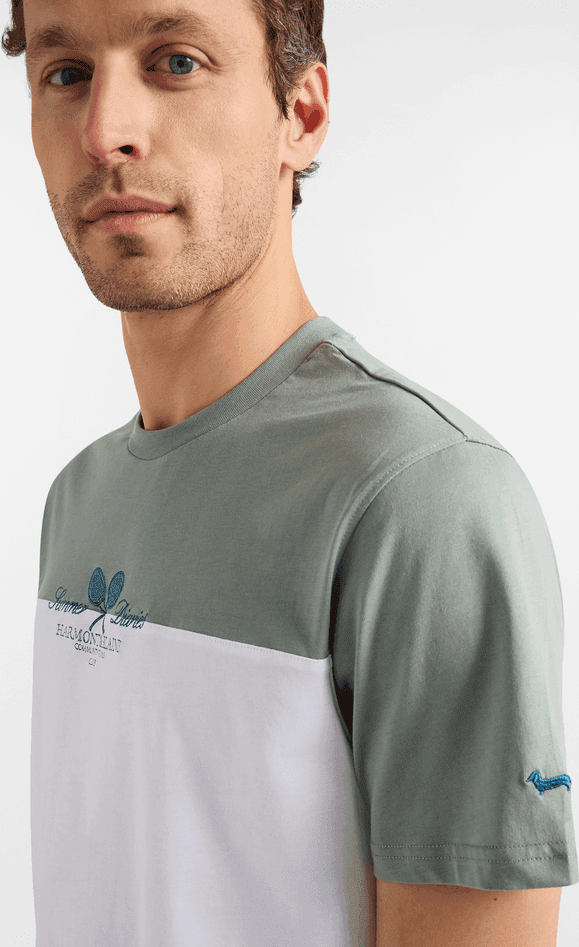 Harmont&amp;blaine t-shirt bicolor in cotone uomo verde - 2