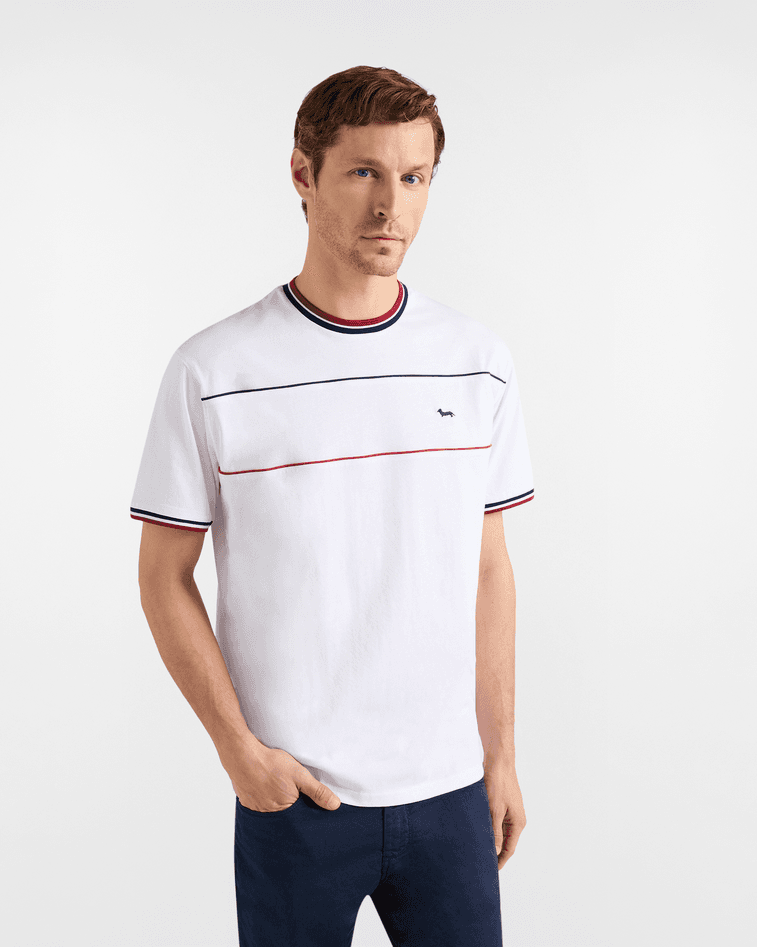 Harmont&amp;blaine t-shirt relaxed con piping uomo bianco - 5