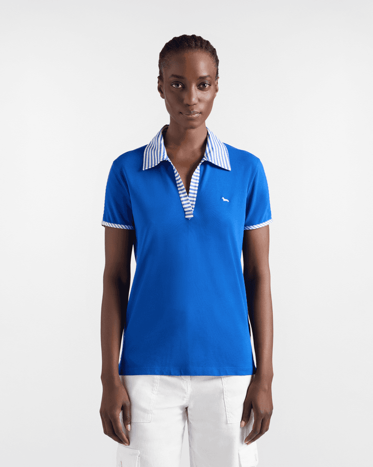 Harmont&amp;blaine polo con dettagli a righe sorbetto donna blu - 5