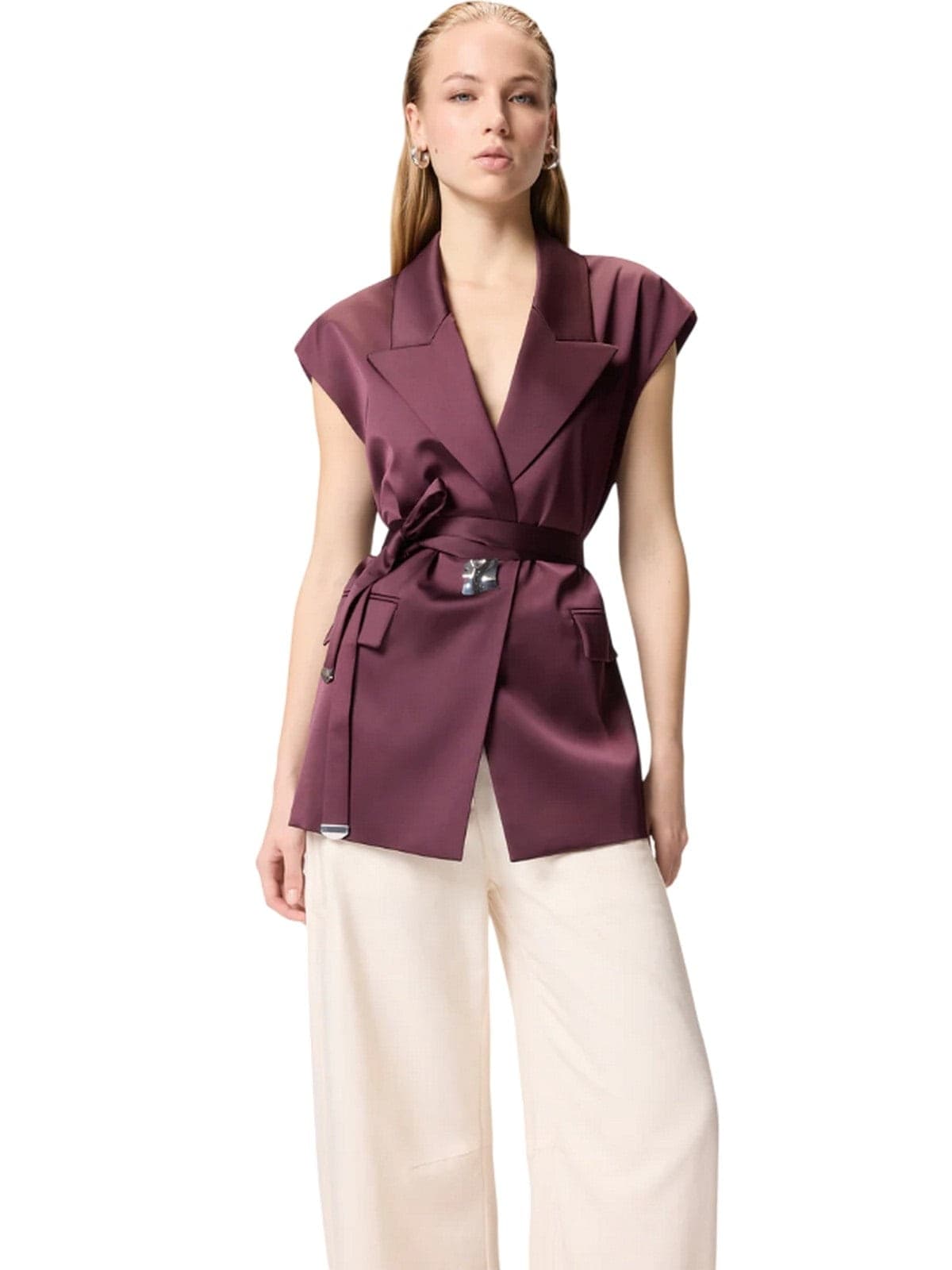 Pinko giacche donna pinko - melanzana giacca satin - bordeaux - 3