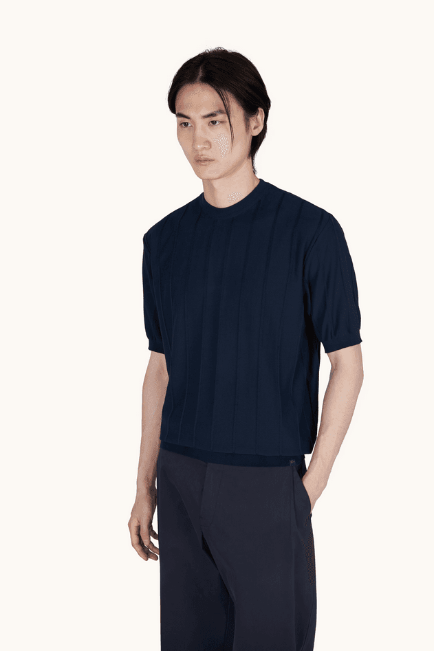 Paul&amp;Shark maglia girocollo in cotone piuma con dettagli in lino uomo blu - 3