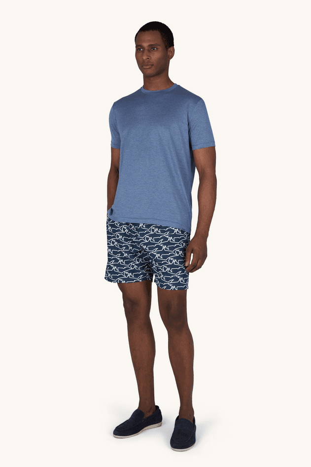 Paul&amp;Shark costume da bangno portofino con stampa iconica sharks waves uomo blu - 2