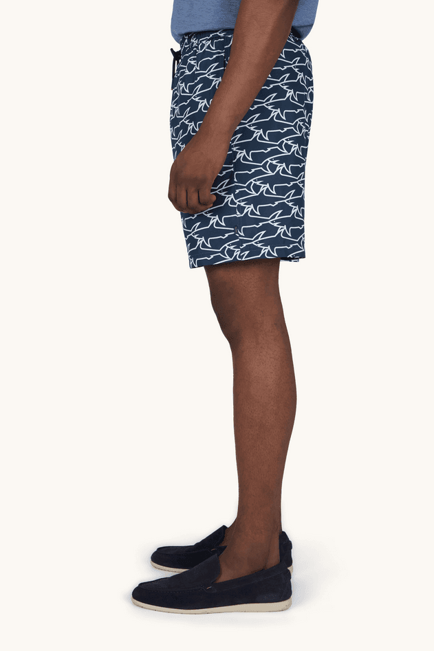 Paul&amp;Shark costume da bangno portofino con stampa iconica sharks waves uomo blu - 3