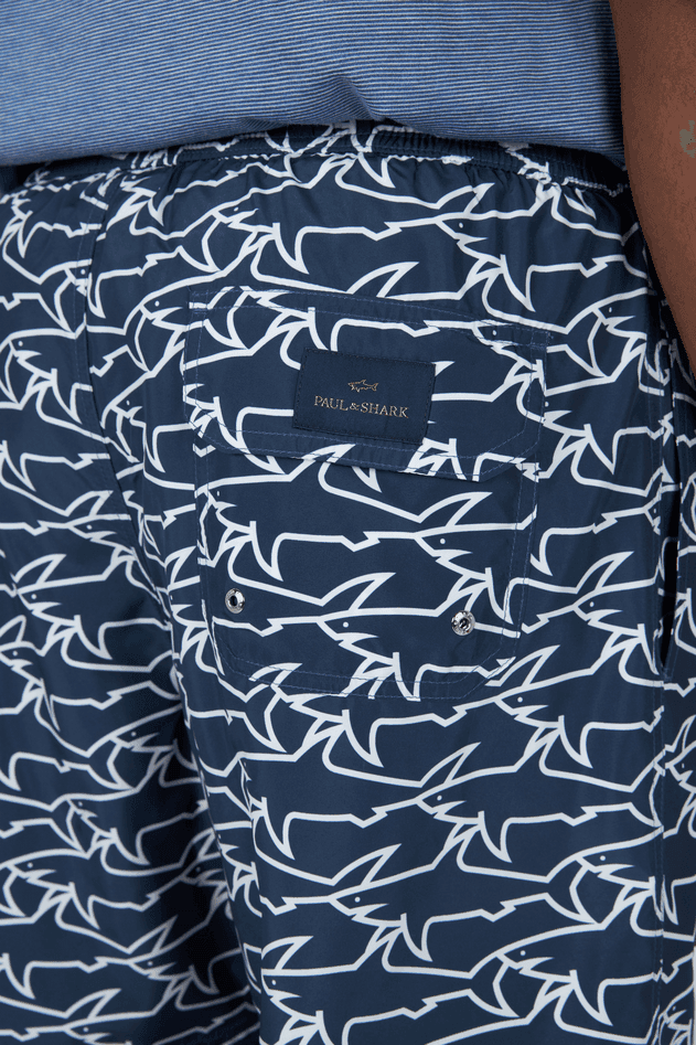 Paul&amp;Shark costume da bangno portofino con stampa iconica sharks waves uomo blu - 4
