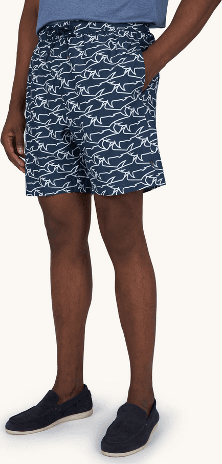 Paul&amp;Shark costume da bangno portofino con stampa iconica sharks waves uomo blu - 5
