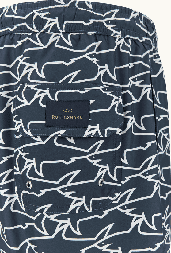 Paul&amp;Shark costume da bangno portofino con stampa iconica sharks waves uomo blu - 6