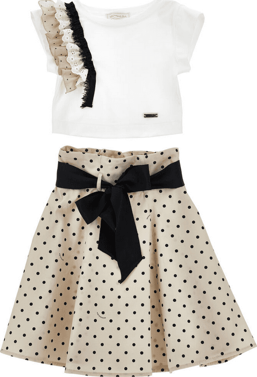 MONNALISA completo coordinato topo e gonna con stampa a pois bambina beige e nero - 7