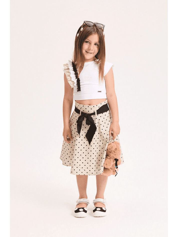 MONNALISA completo coordinato topo e gonna con stampa a pois bambina beige e nero - 4