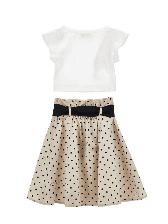 MONNALISA completo coordinato topo e gonna con stampa a pois bambina beige e nero - 5