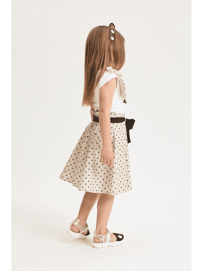 MONNALISA completo coordinato topo e gonna con stampa a pois bambina beige e nero - 6