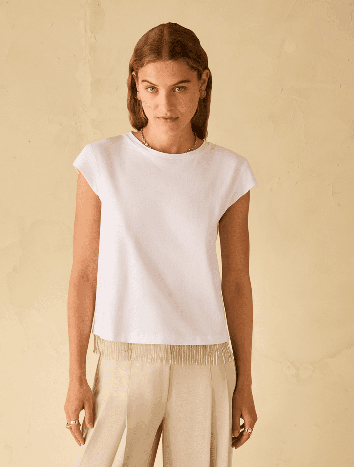 PENNYBLACK t-shirt con frangia di perline donna bianco - 2