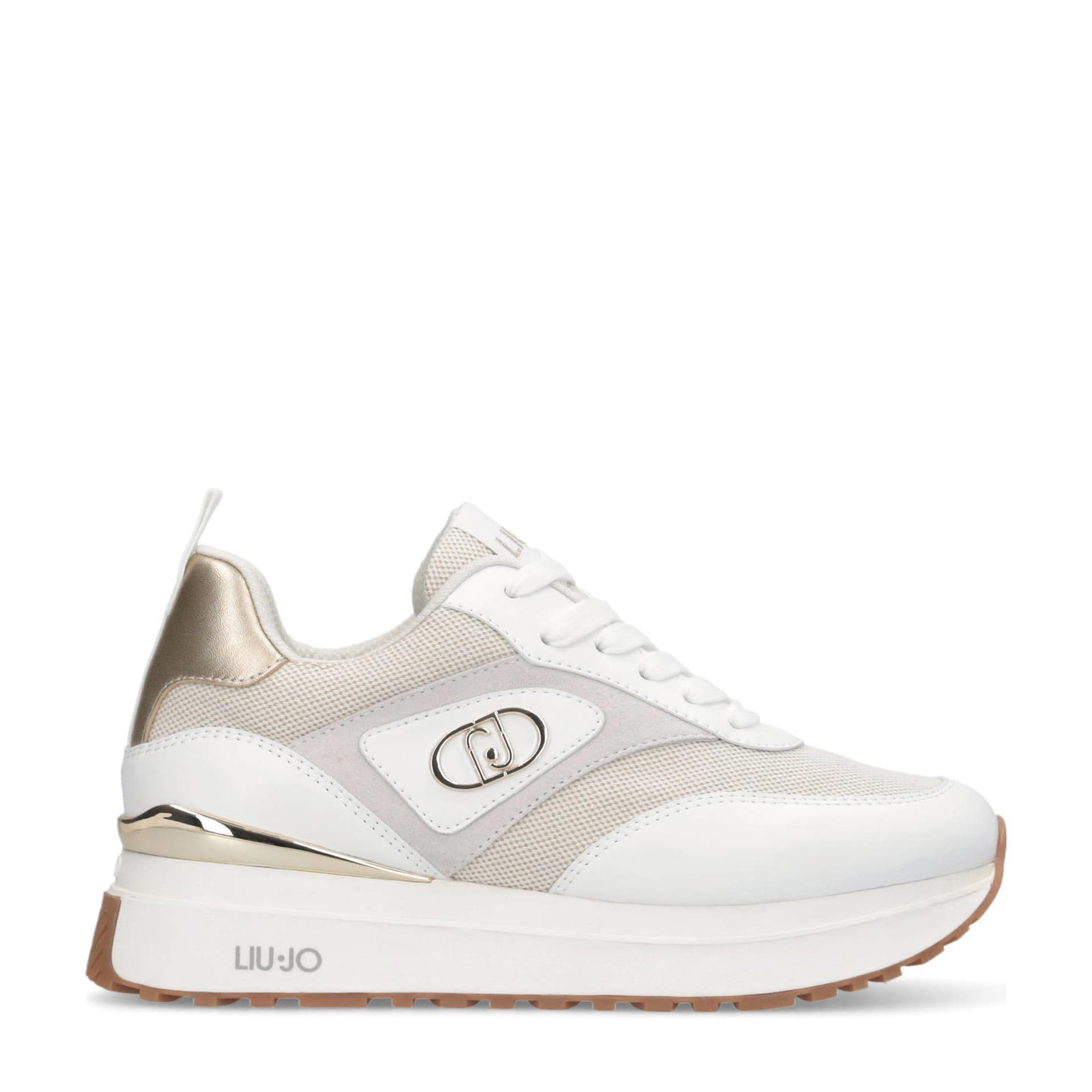 LIU JO Liu Jo Sneakers Donna Maxi Wonder 97 BIS in Pelle con Suola Platform Bianco Beige con Dettagli Oro - 6