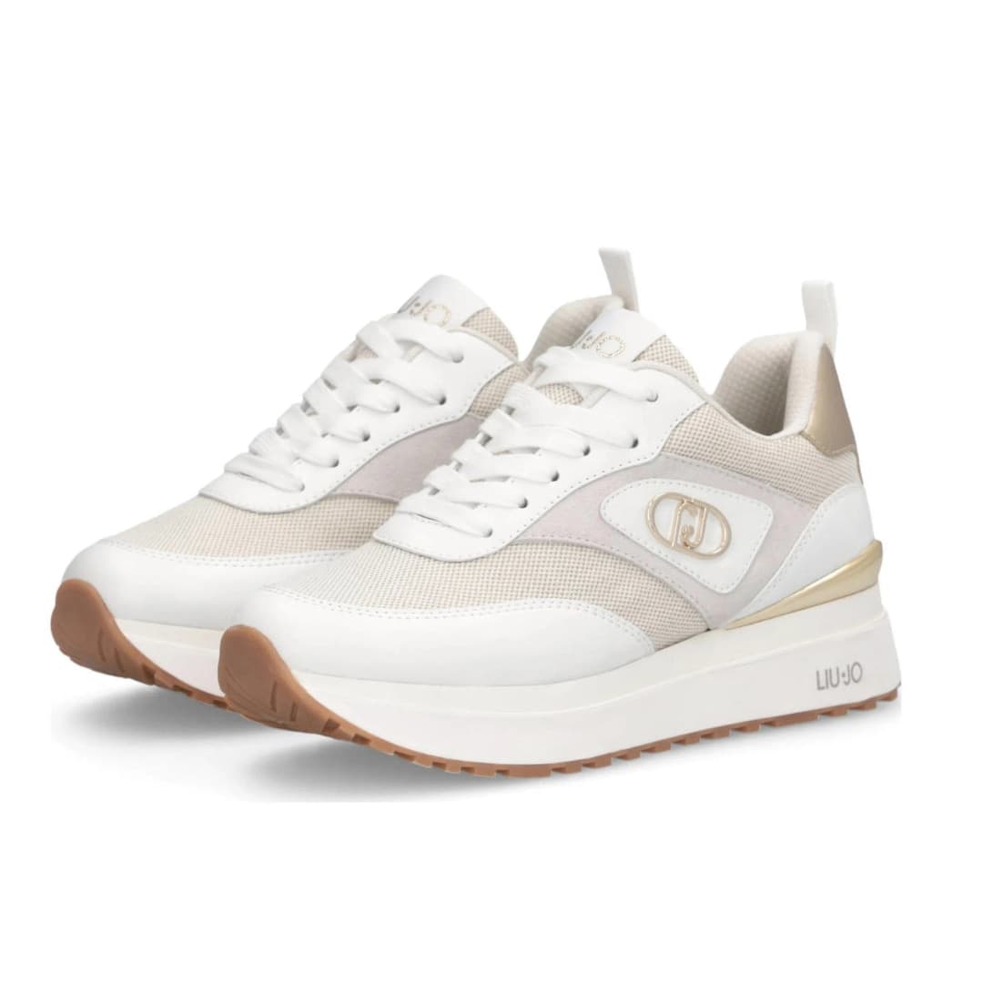LIU JO Liu Jo Sneakers Donna Maxi Wonder 97 BIS in Pelle con Suola Platform Bianco Beige con Dettagli Oro - 2