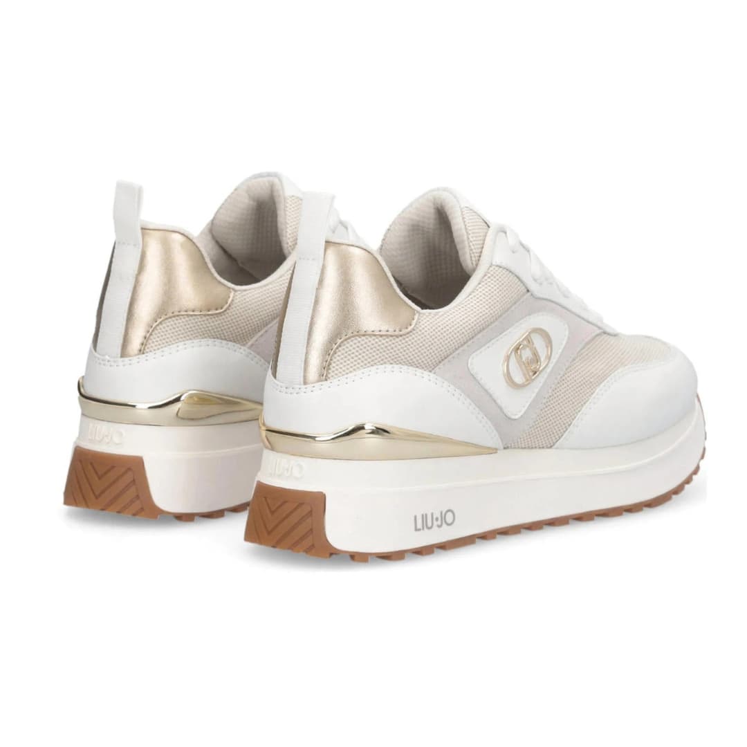 LIU JO Liu Jo Sneakers Donna Maxi Wonder 97 BIS in Pelle con Suola Platform Bianco Beige con Dettagli Oro - 3