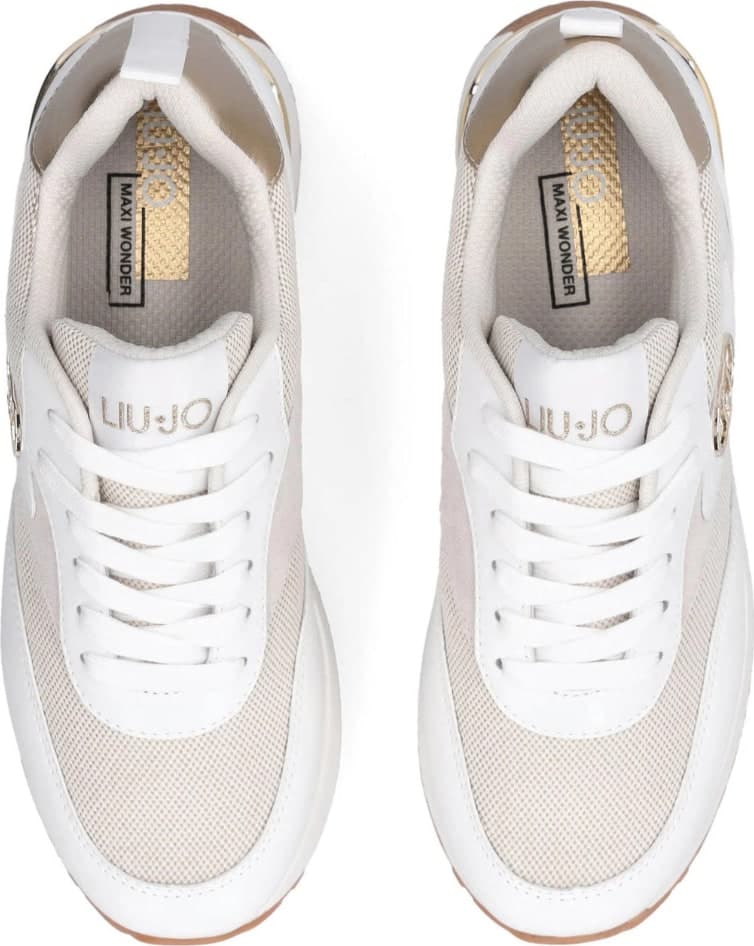 LIU JO Liu Jo Sneakers Donna Maxi Wonder 97 BIS in Pelle con Suola Platform Bianco Beige con Dettagli Oro - 4