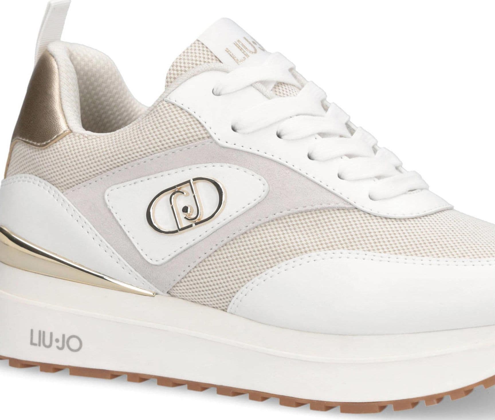 LIU JO Liu Jo Sneakers Donna Maxi Wonder 97 BIS in Pelle con Suola Platform Bianco Beige con Dettagli Oro - 5