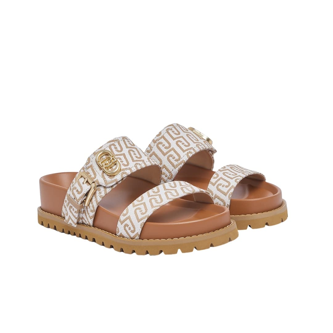 LIU JO Liu Jo Sandali Donna in Denim Jacquard con Monogram All Over e Suola Dentellata Marrone - 2