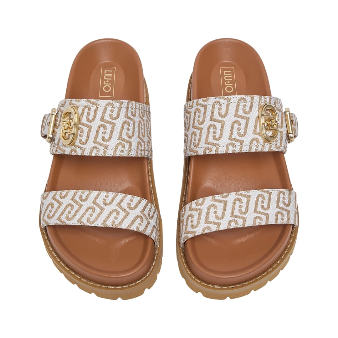 LIU JO Liu Jo Sandali Donna in Denim Jacquard con Monogram All Over e Suola Dentellata Marrone - 4
