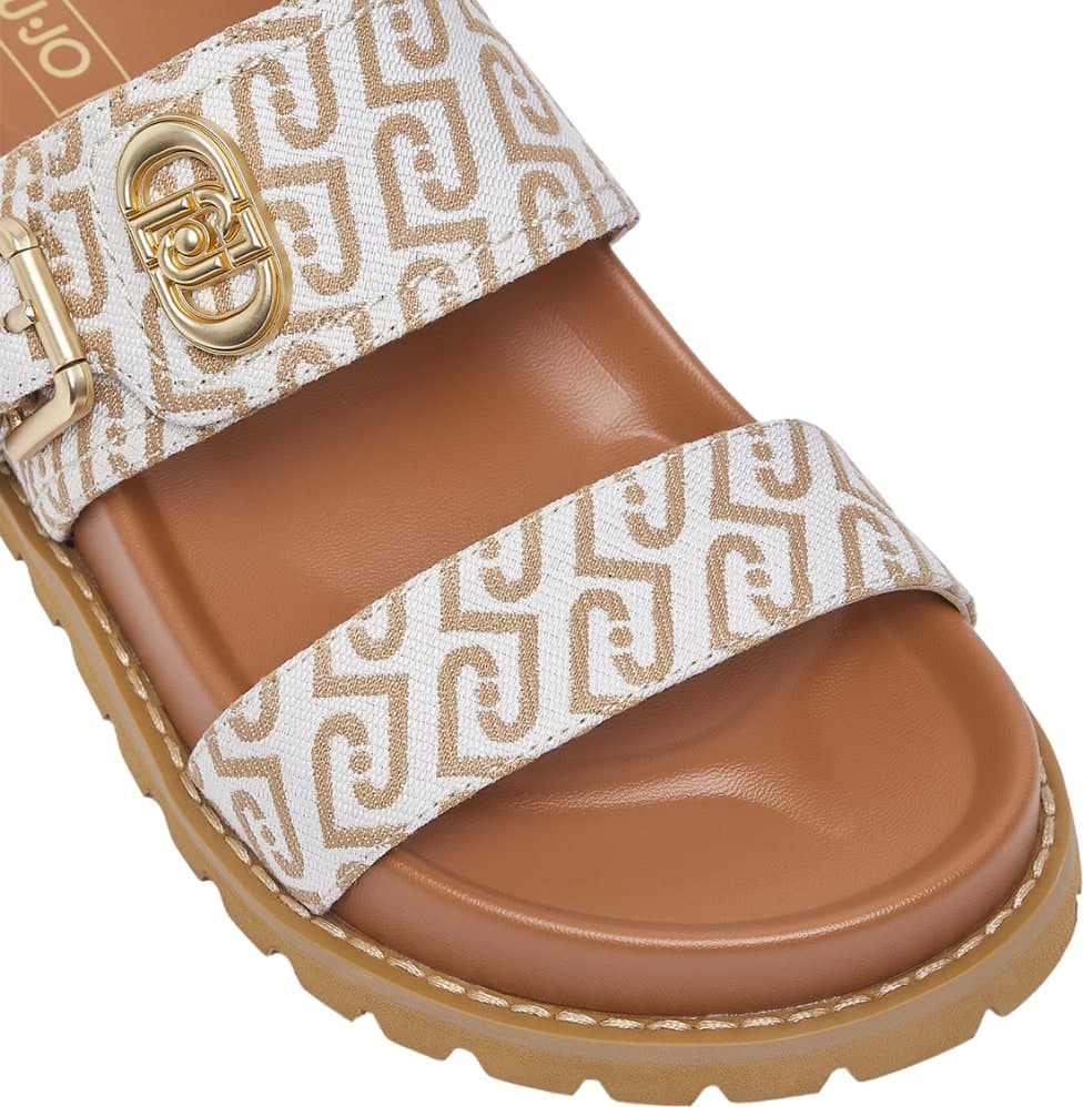 LIU JO Liu Jo Sandali Donna in Denim Jacquard con Monogram All Over e Suola Dentellata Marrone - 5
