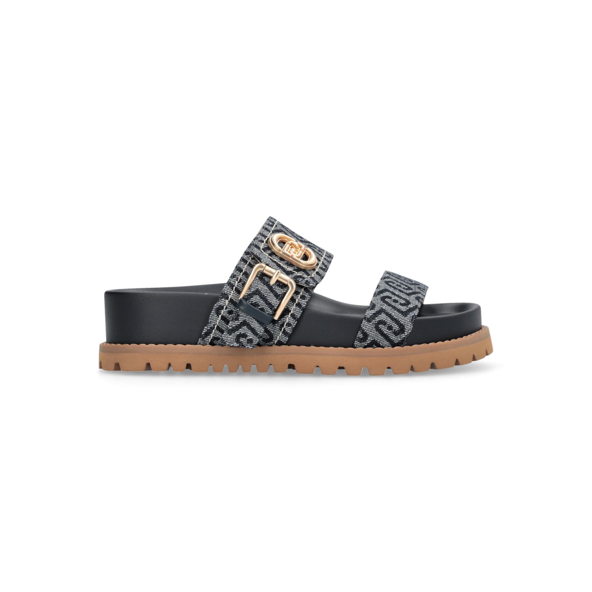 LIU JO Liu Jo Sandali Donna in Denim Jacquard con Monogram All Over e Suola Dentellata Blu Scuro - 6