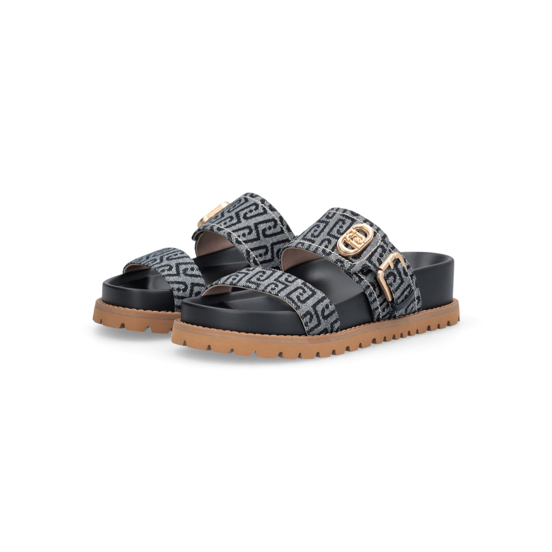 LIU JO Liu Jo Sandali Donna in Denim Jacquard con Monogram All Over e Suola Dentellata Blu Scuro - 2