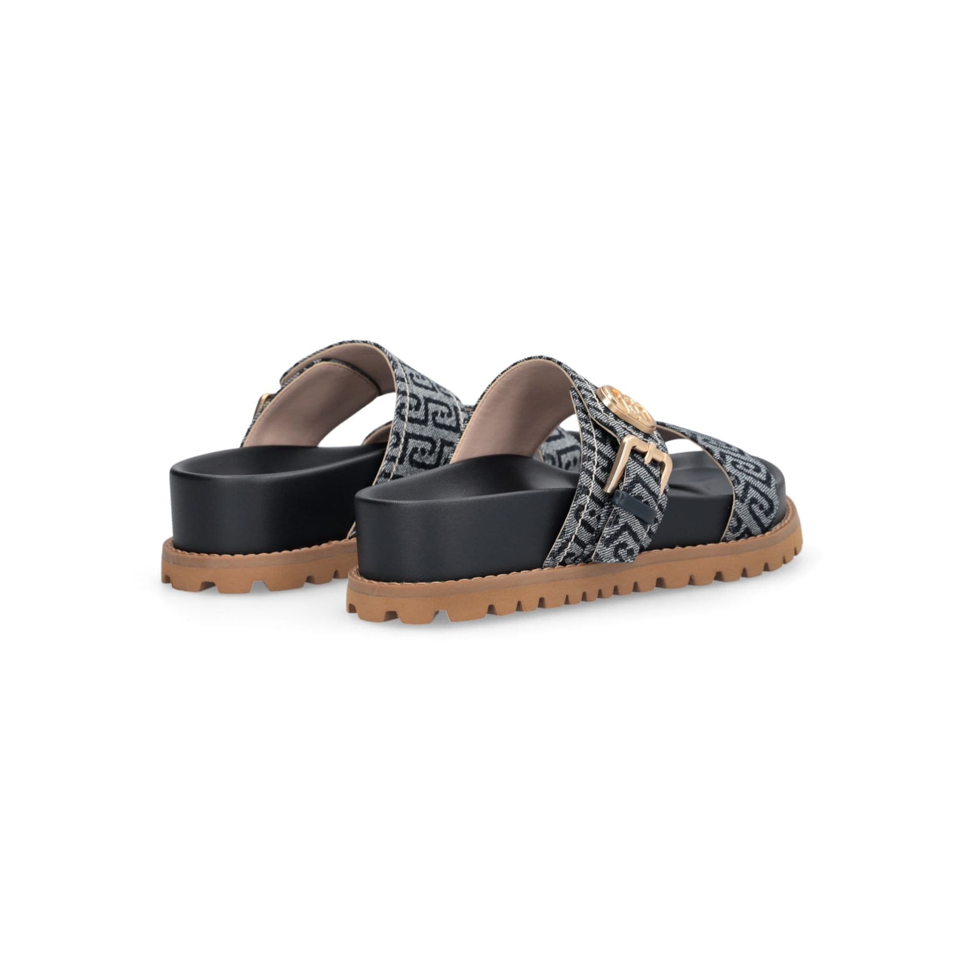 LIU JO Liu Jo Sandali Donna in Denim Jacquard con Monogram All Over e Suola Dentellata Blu Scuro - 3