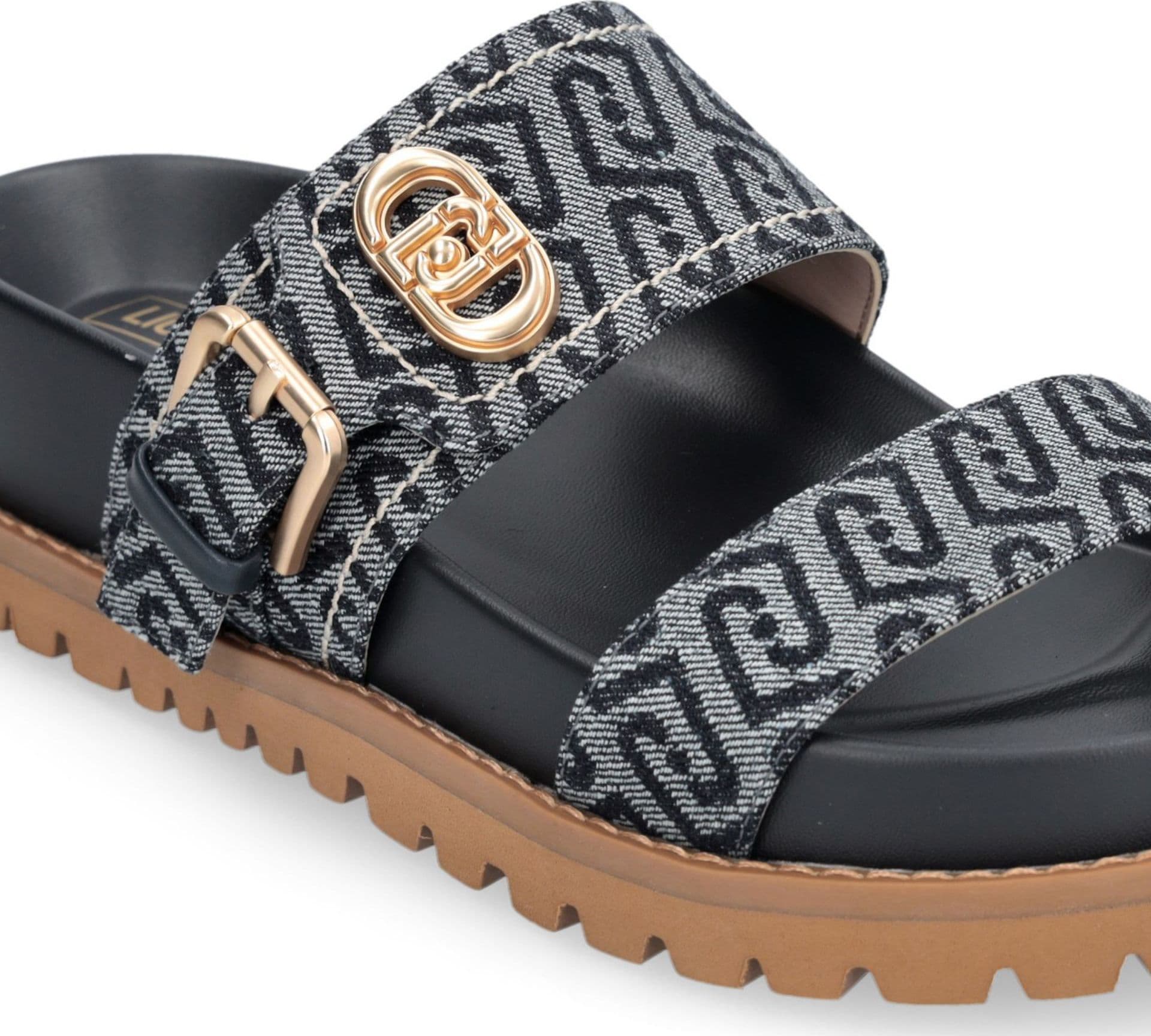 LIU JO Liu Jo Sandali Donna in Denim Jacquard con Monogram All Over e Suola Dentellata Blu Scuro - 5