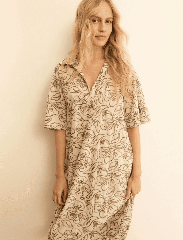 MARELLA abito in lino ricamato donna tortora - 2
