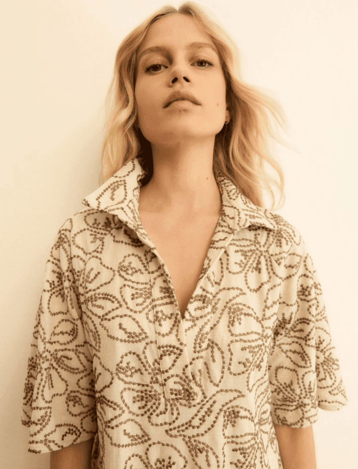 MARELLA abito in lino ricamato donna tortora - 3