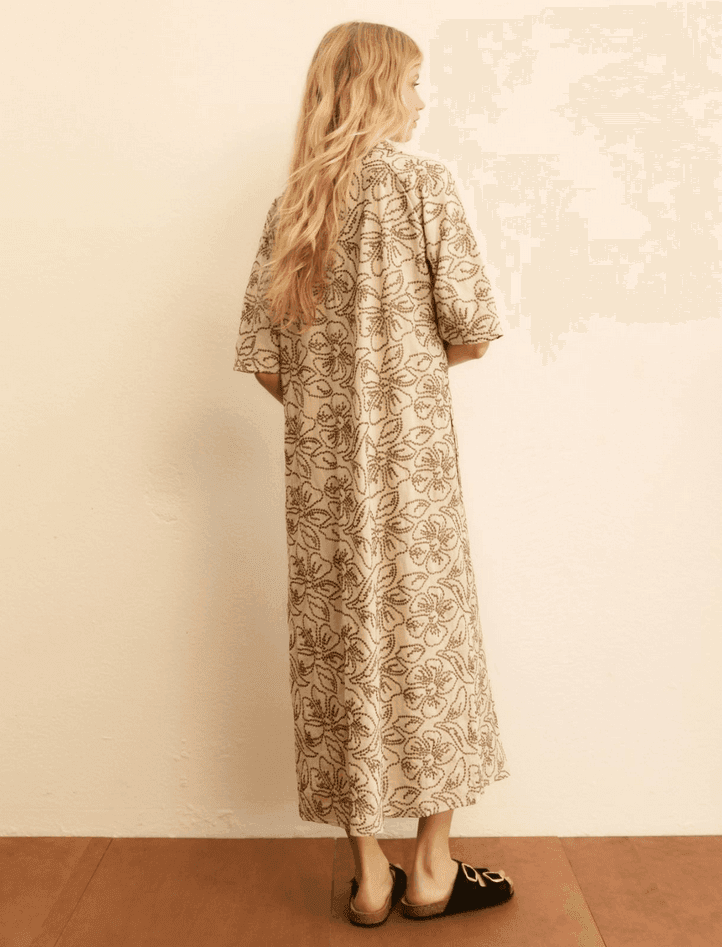 MARELLA abito in lino ricamato donna tortora - 4