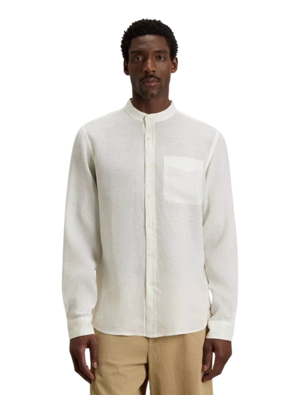 Woolrich altro (camicie) uomo woolrich - band collar linen shirt arctic white - bianco - 2