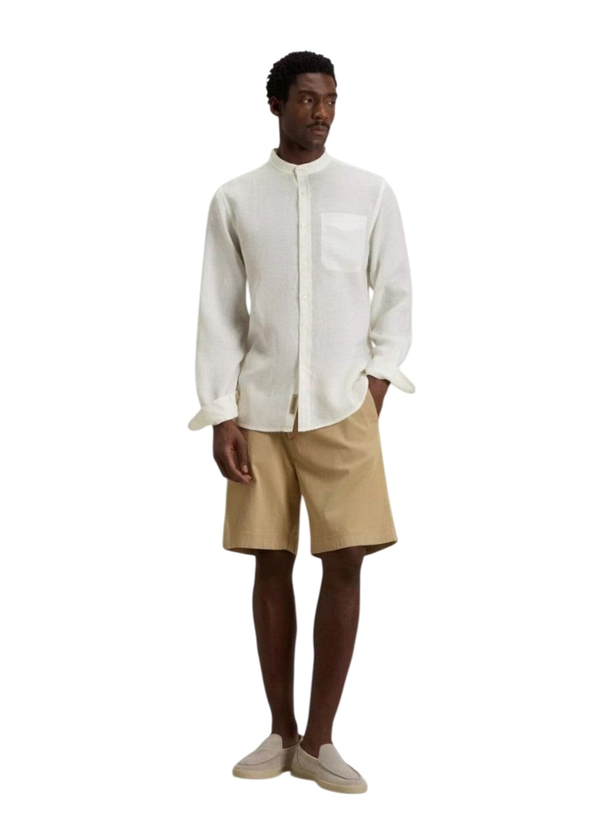 Woolrich altro (camicie) uomo woolrich - band collar linen shirt arctic white - bianco - 3
