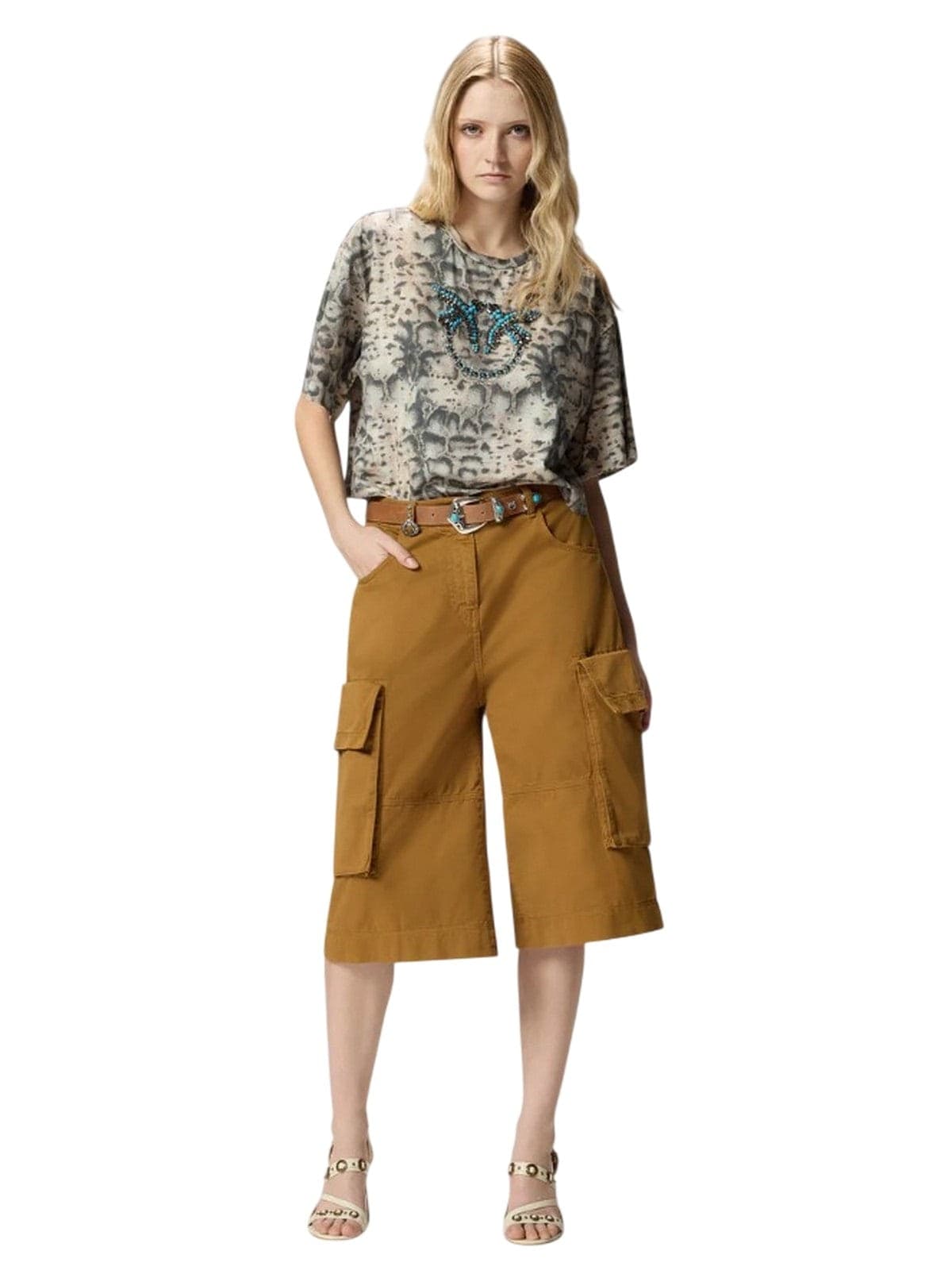 Pinko t-shirt donna pinko - terni t-shirt jersey snake - beige - 3